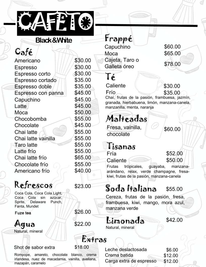 Cafeto Black & White Menu - Image 1